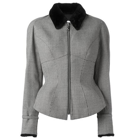 Fitted Jacket Black and White Houndstooth Wool Blend 